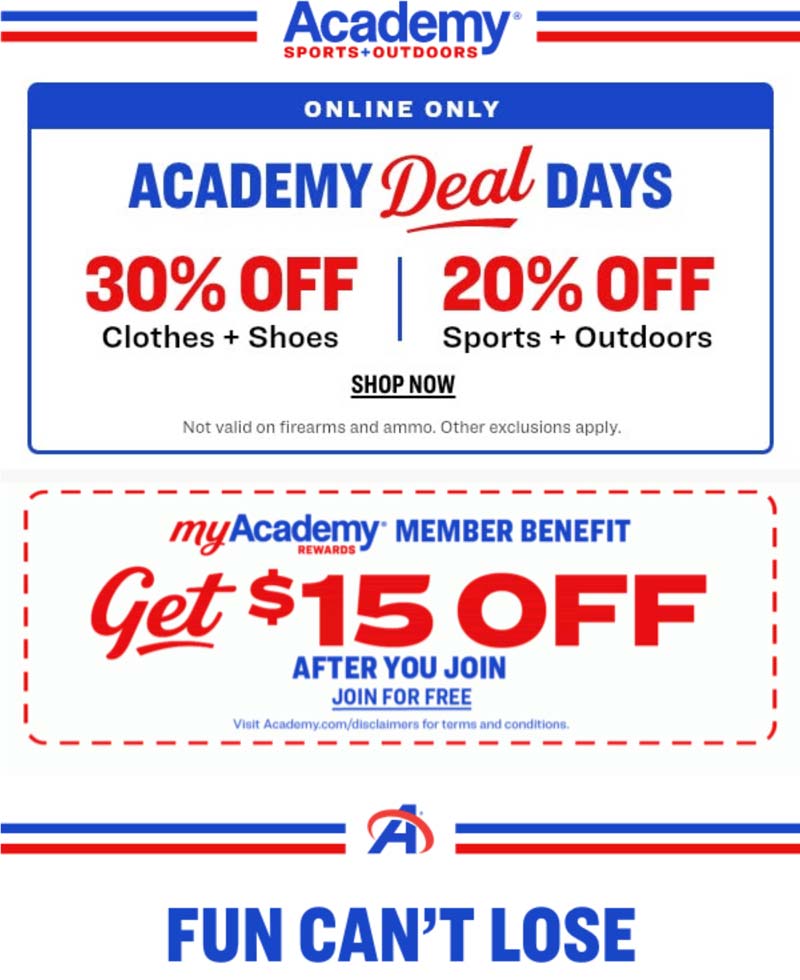 Academy stores Coupon  20-30% off online at Academy Sports + Outdoors #academy 