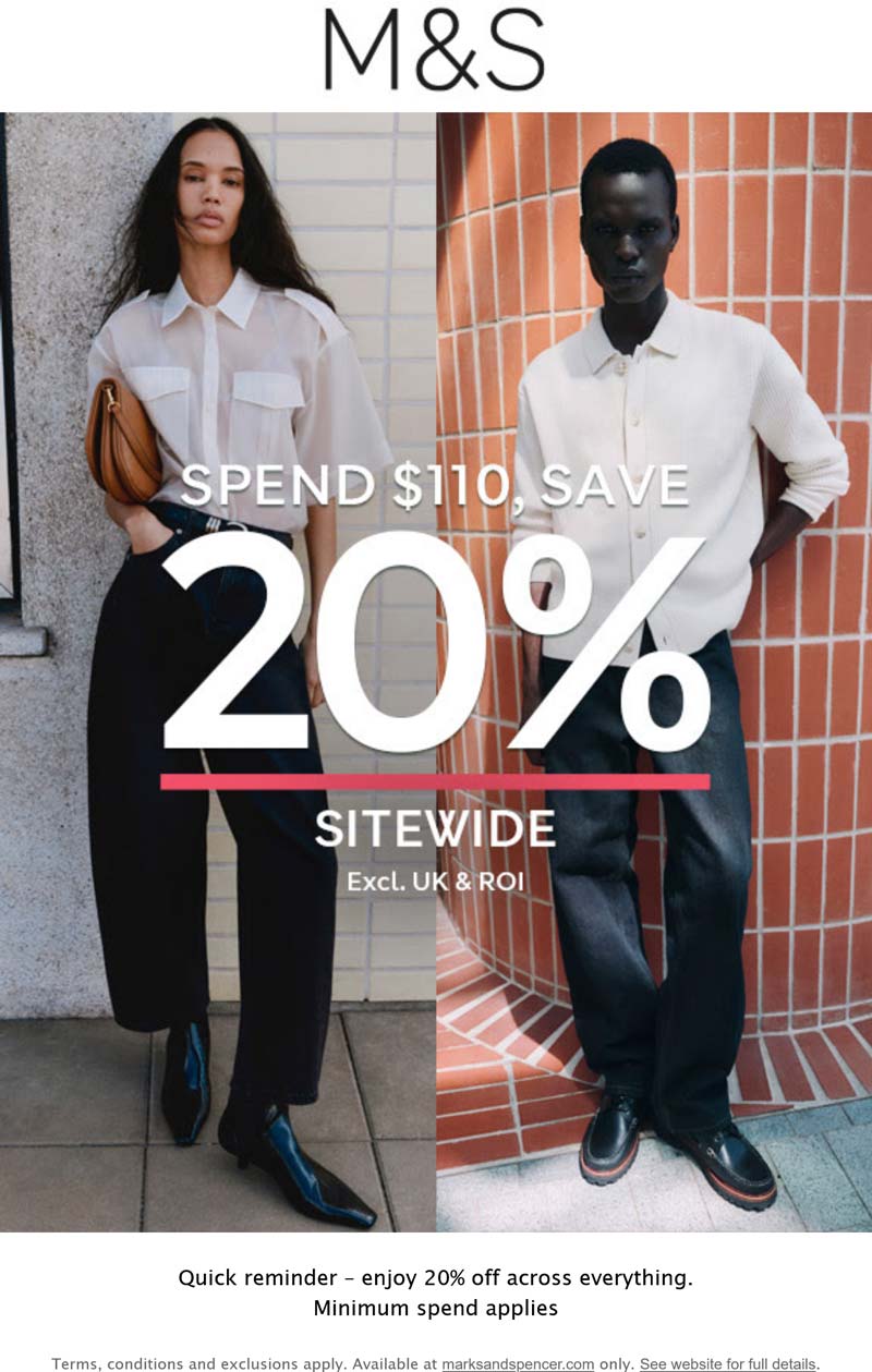 Marks and Spencer stores Coupon  20% off $110+ at Marks and Spencer #marksandspencer 