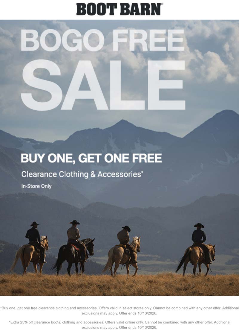 Boot Barn stores Coupon  Second clearance item free at Boot Barn #bootbarn 