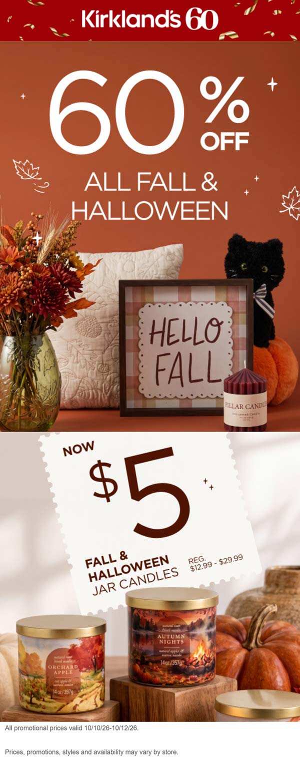 Kirklands $5 candles + 60% off fall & halloween at Kirklands #kirklands Kirklands stores Coupon $5 candles + 60% off fall & halloween at Kirklands #kirklands