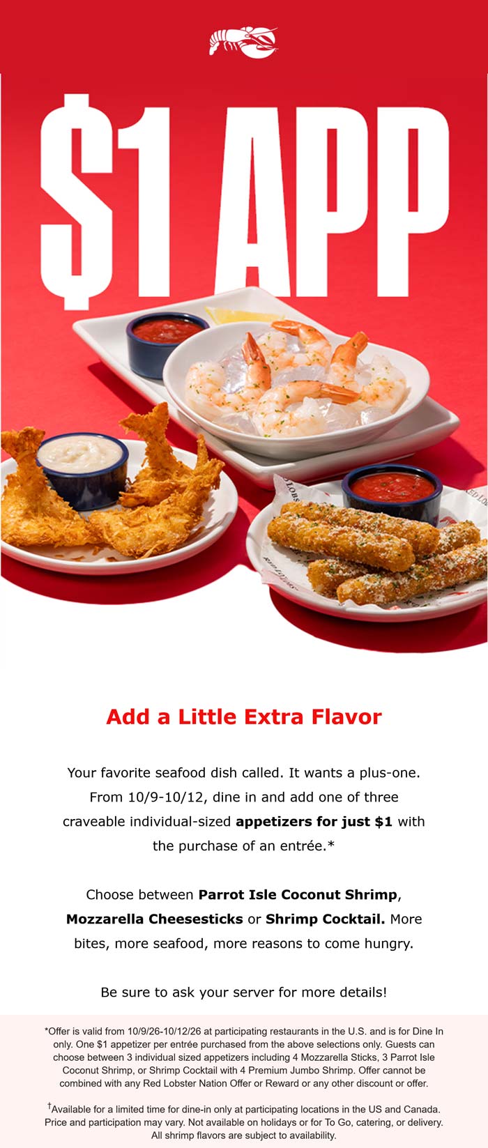 Red Lobster $1 appetizer at Red Lobster #redlobster Red Lobster restaurants Coupon $1 appetizer at Red Lobster #redlobster