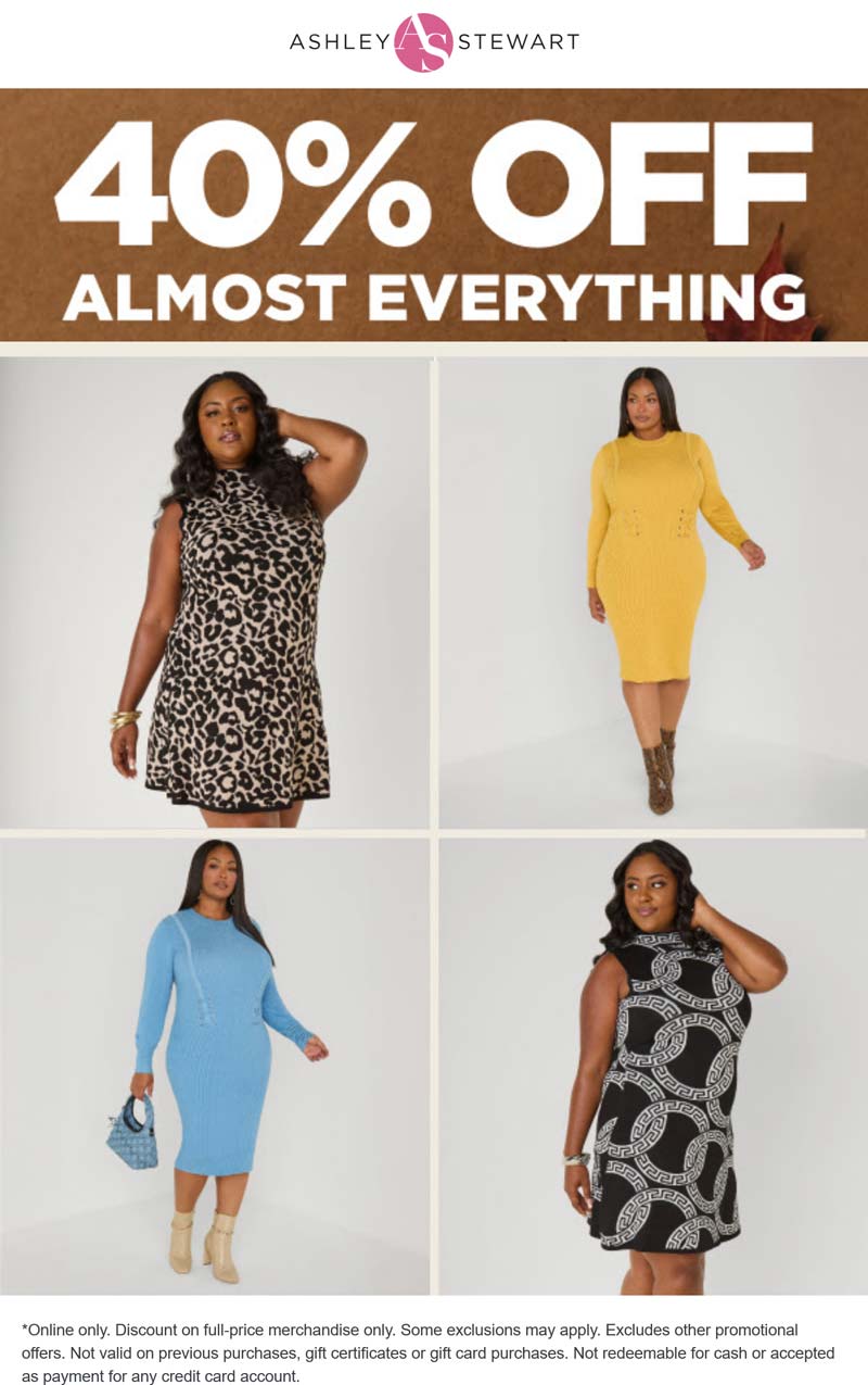 Ashley Stewart 40% off online today at Ashley Stewart #ashleystewart Ashley Stewart stores Coupon 40% off online today at Ashley Stewart #ashleystewart