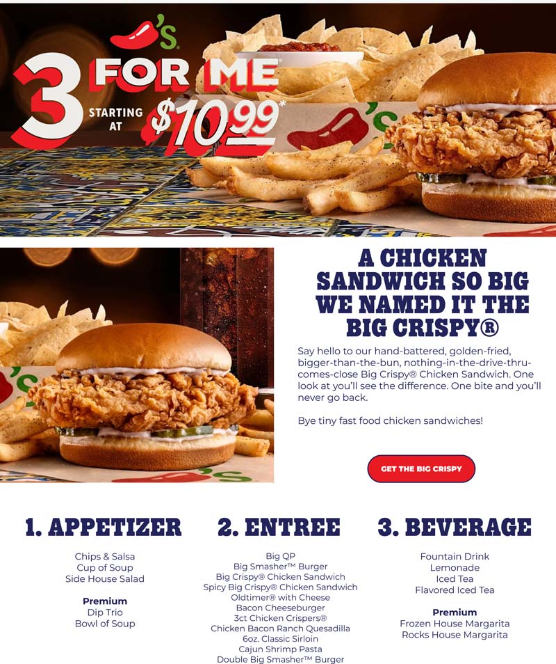 Chilis restaurants Coupon  Appetizer + entree + drink = $11 at Chilis #chilis 