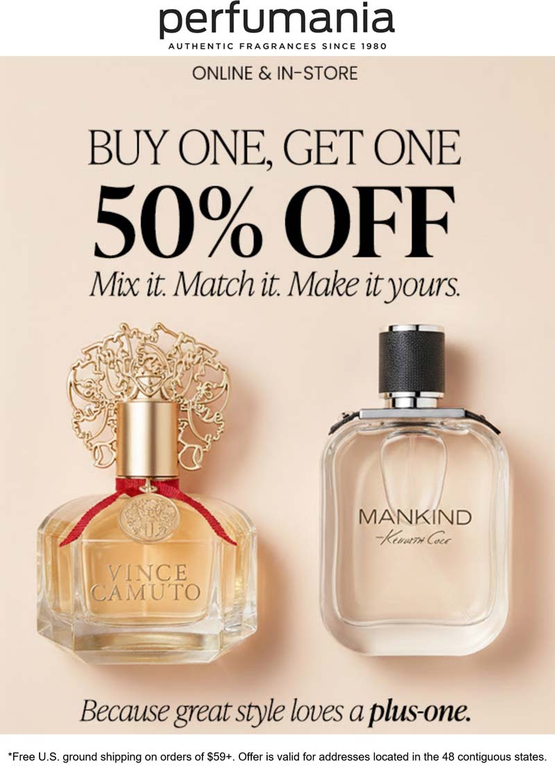 Perfumania stores Coupon  Second fragrance 50% off at Perfumania, ditto online #perfumania 