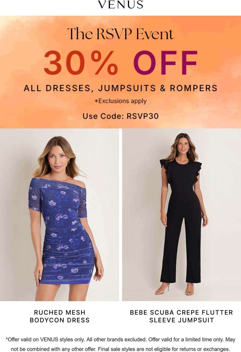 Venus 30% off at Venus via promo code RSVP30 #venus Venus stores Coupon 30% off at Venus via promo code RSVP30 #venus