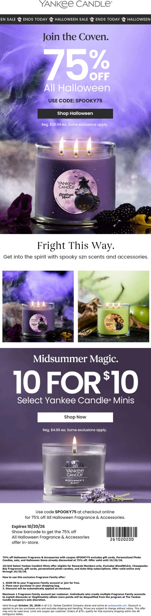 Yankee Candle stores Coupon  75% off halloween & more today at Yankee Candle #yankeecandle 