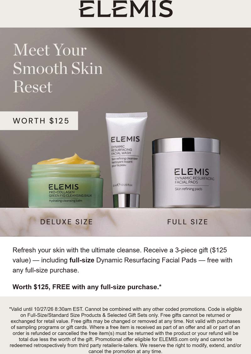 ELEMIS  stores Coupon  $125 set free with any full size at ELEMIS #elemis 