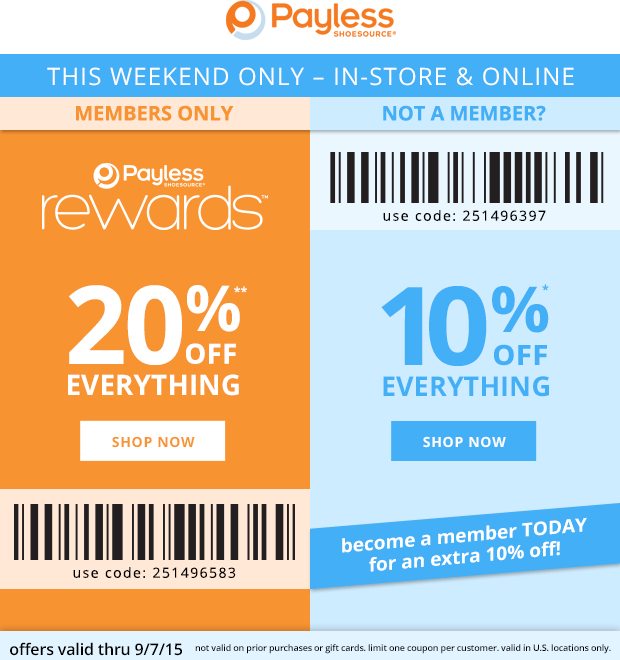 Payless Shoesource Coupon April 2024 20% off everything at Payless Shoesource, or online via promo code 251496583