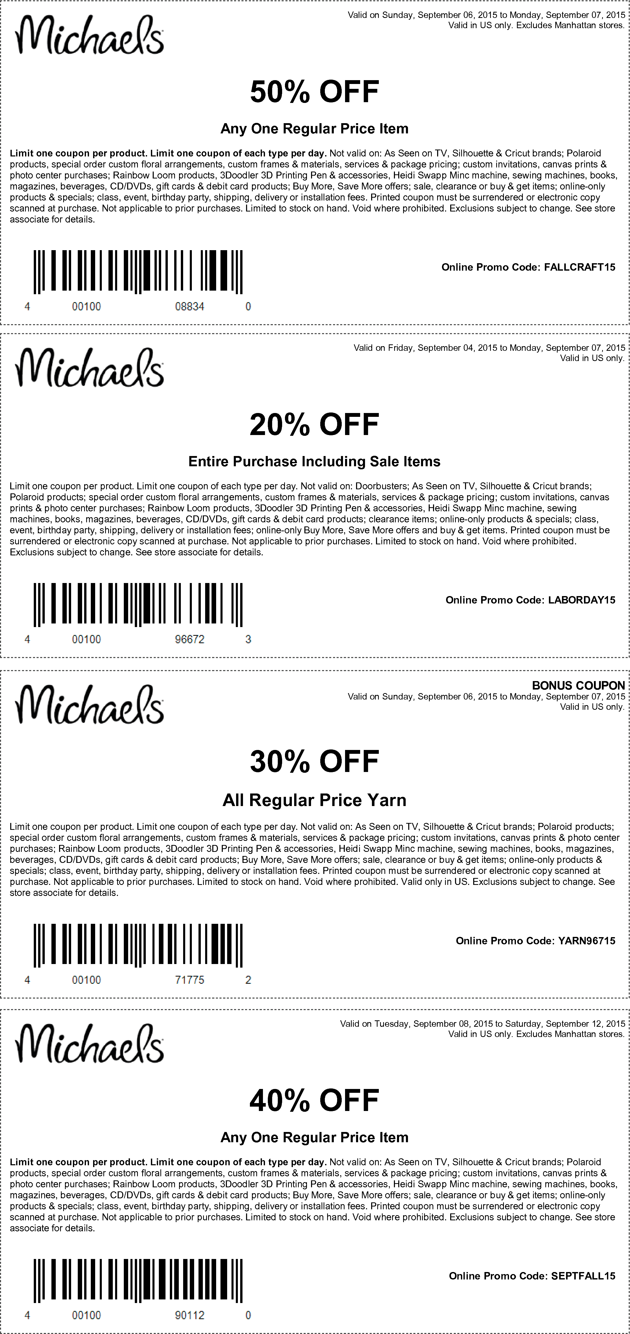 Michaels Coupon April 2024 40-50% off a single item & more at Michaels, or online via promo code SEPTFALL15