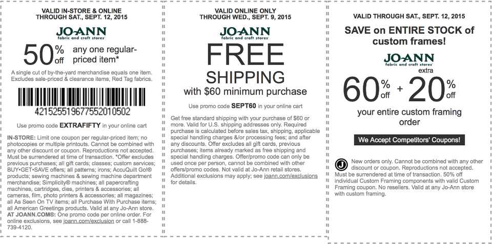 Jo-Ann Fabric Coupon April 2024 50% off a single item & more at Jo-Ann Fabric, or online via promo code EXTRAFIFTY
