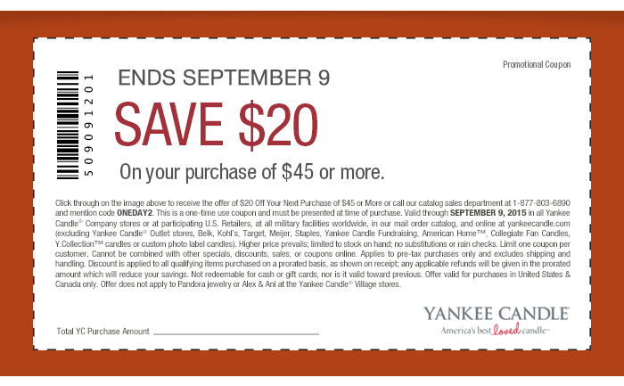 Yankee Candle Coupon April 2024 $20 off $45 today at Yankee Candle, or online via promo code ONEDAY2