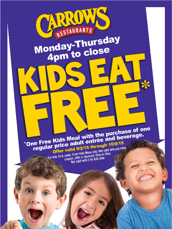 Carrows Coupon April 2024 Kids eat free with your entree Mon-Thur after 4pm at Carrows