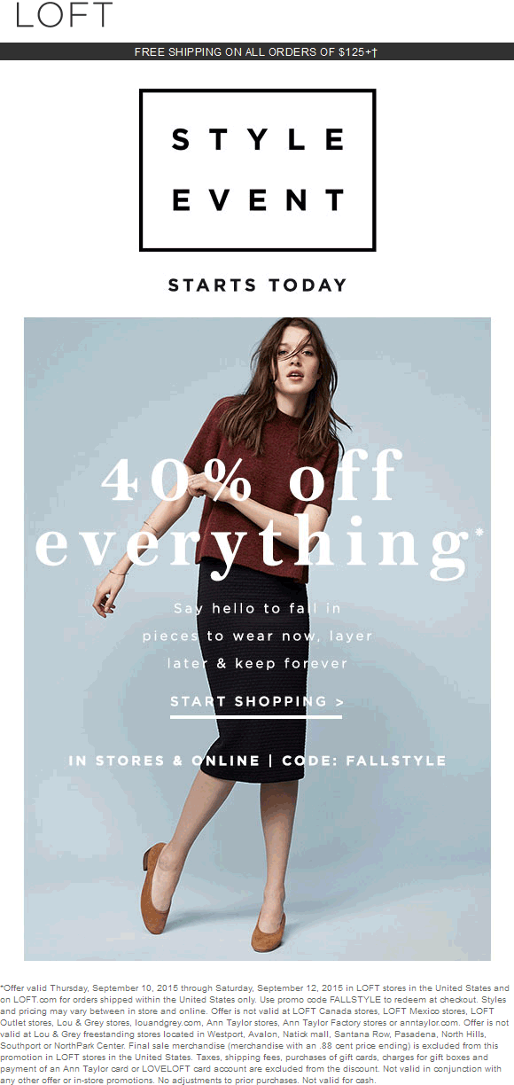 LOFT Coupon April 2024 40% off everything at LOFT, or online via promo code FALLSTYLE