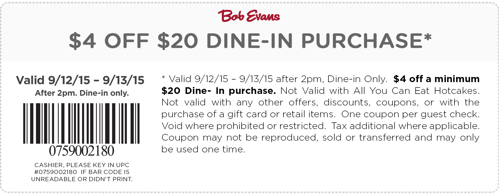 Bob Evans Coupon March 2024 $4 off $20 after 2pm at Bob Evans restaurants