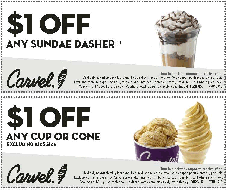 Carvel Coupon April 2024 Save a buck off an ice cream at Carvel