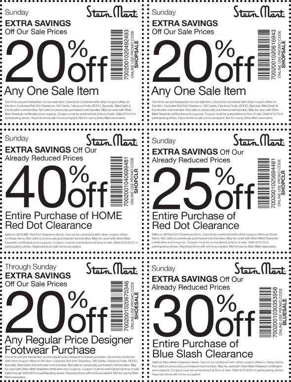 Stein Mart Coupon April 2024 20% off a sale item, 40% off clearance & more today at Stein Mart, or online via promo code SHOPSALE