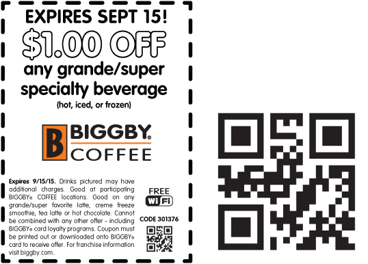 Biggby Coffee Coupon April 2024 $1 buck off your grande drink at Biggby Coffee