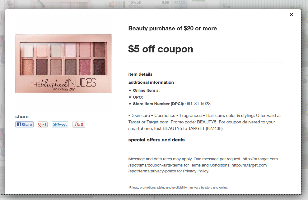 Target Coupon April 2024 $5 off $20 on beauty items at Target, or online via promo code BEAUTY5