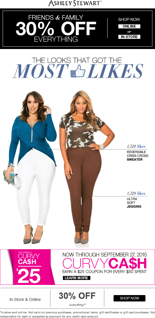 Ashley Stewart Coupon April 2024 30% off everything at Ashley Stewart, ditto online