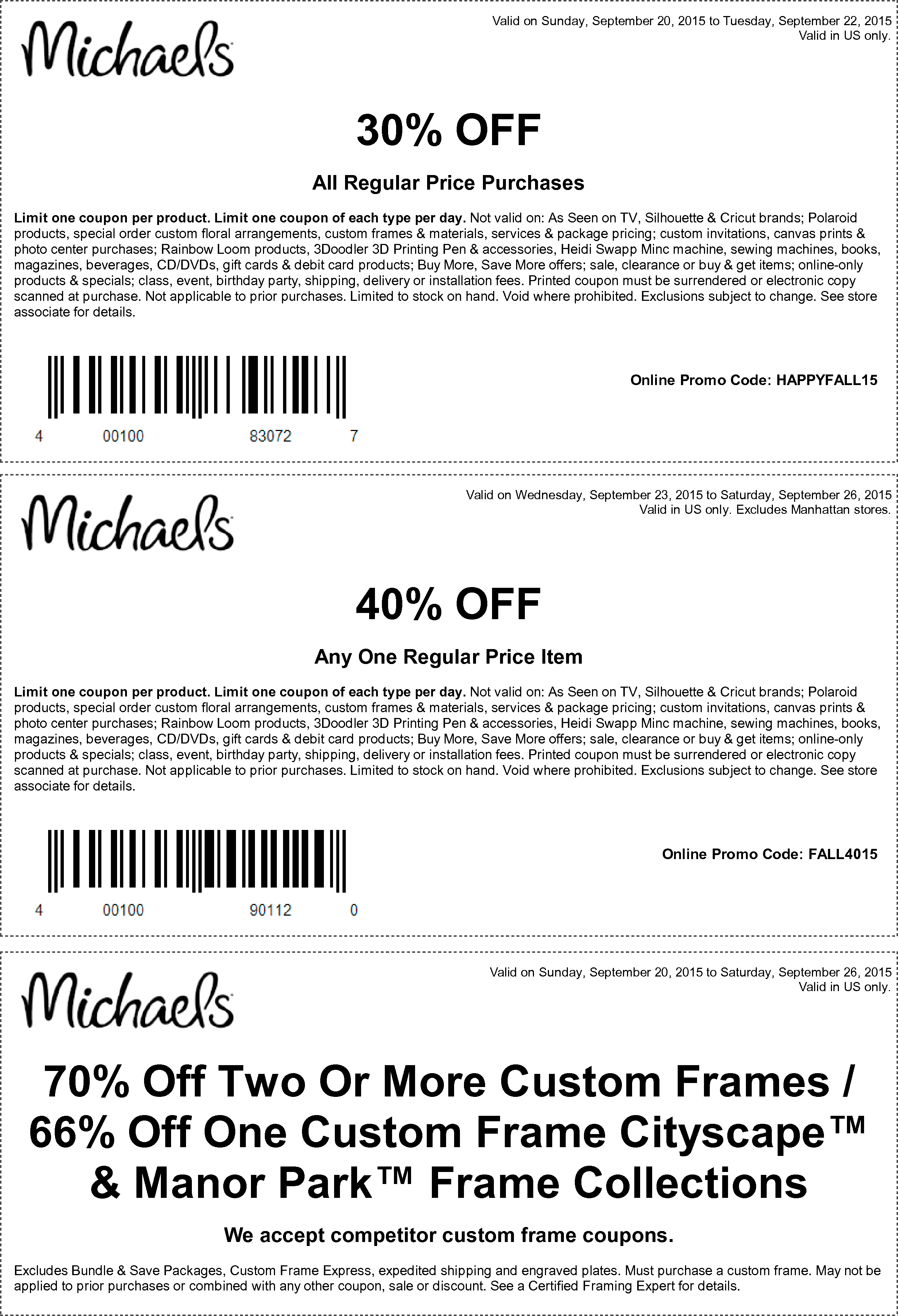 Michaels Coupon March 2024 40% off a single item & more at Michaels, or online via promo code FALL4015