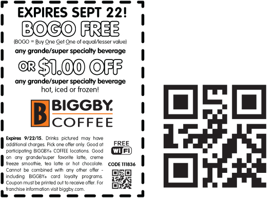 Biggby Coffee Coupon April 2024 Second drink free at Biggby Coffee