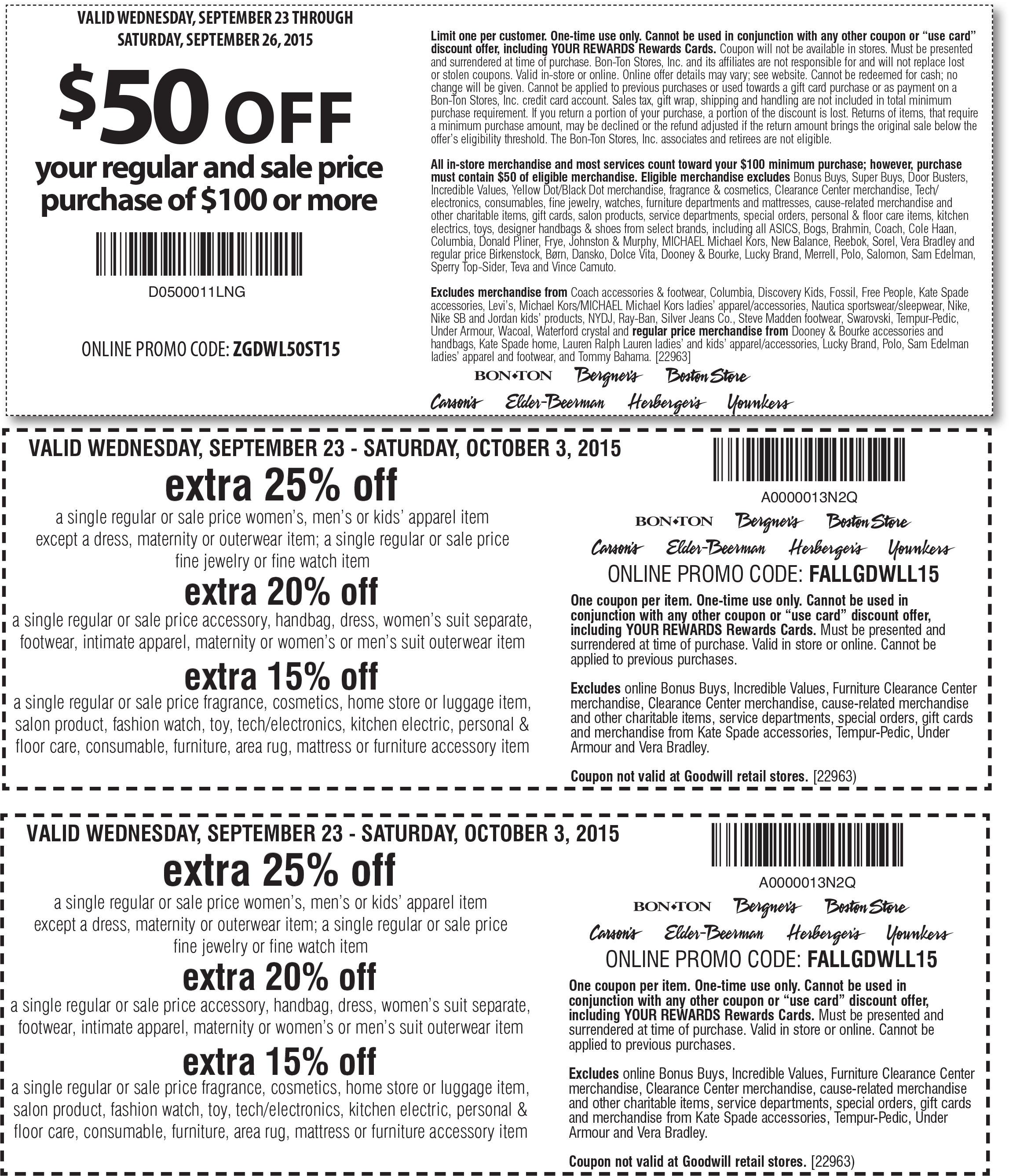 Carsons Coupon April 2024 $50 off $100 & more at Carsons, Bon Ton & sister stores, or online via promo code ZGDWL50ST15