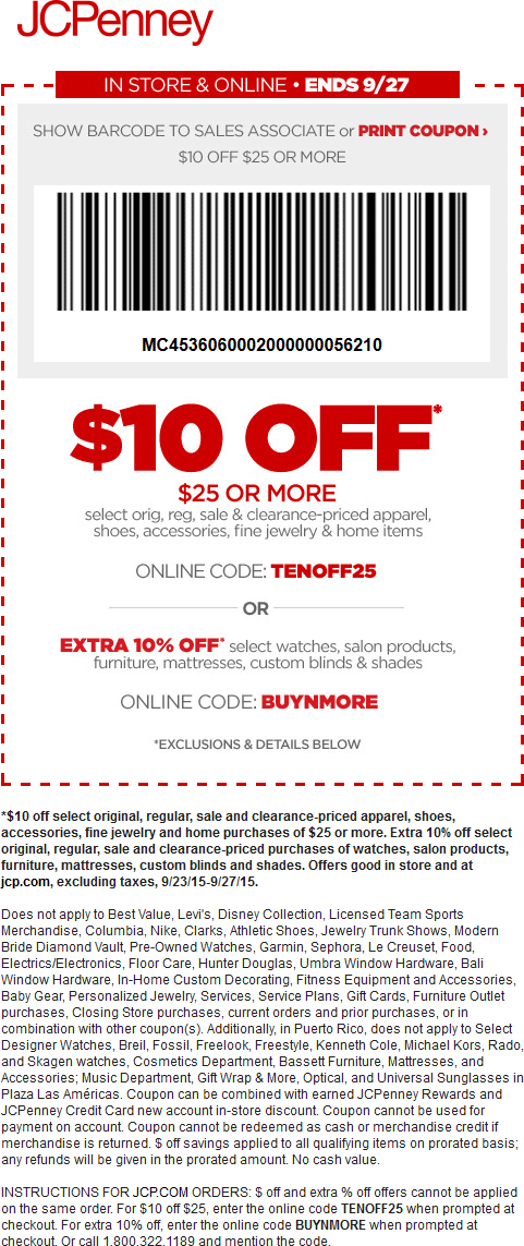 JCPenney Coupon April 2024 $10 off $25 at JCPenney, or online via promo code TENOFF25