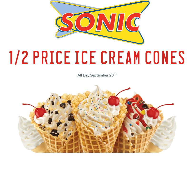 Sonic Drive-In Coupon April 2024 50% off ice cream cones today at Sonic Drive-In