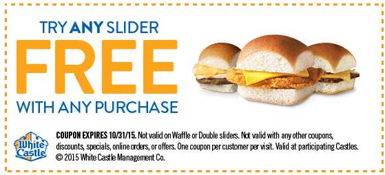 White Castle Coupon April 2024 Free slider with any order at White Castle