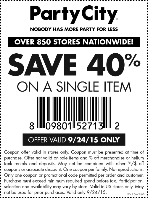 Party City Coupon May 2024 40% off a single item today at Party City, or online via promo code PCDPVY
