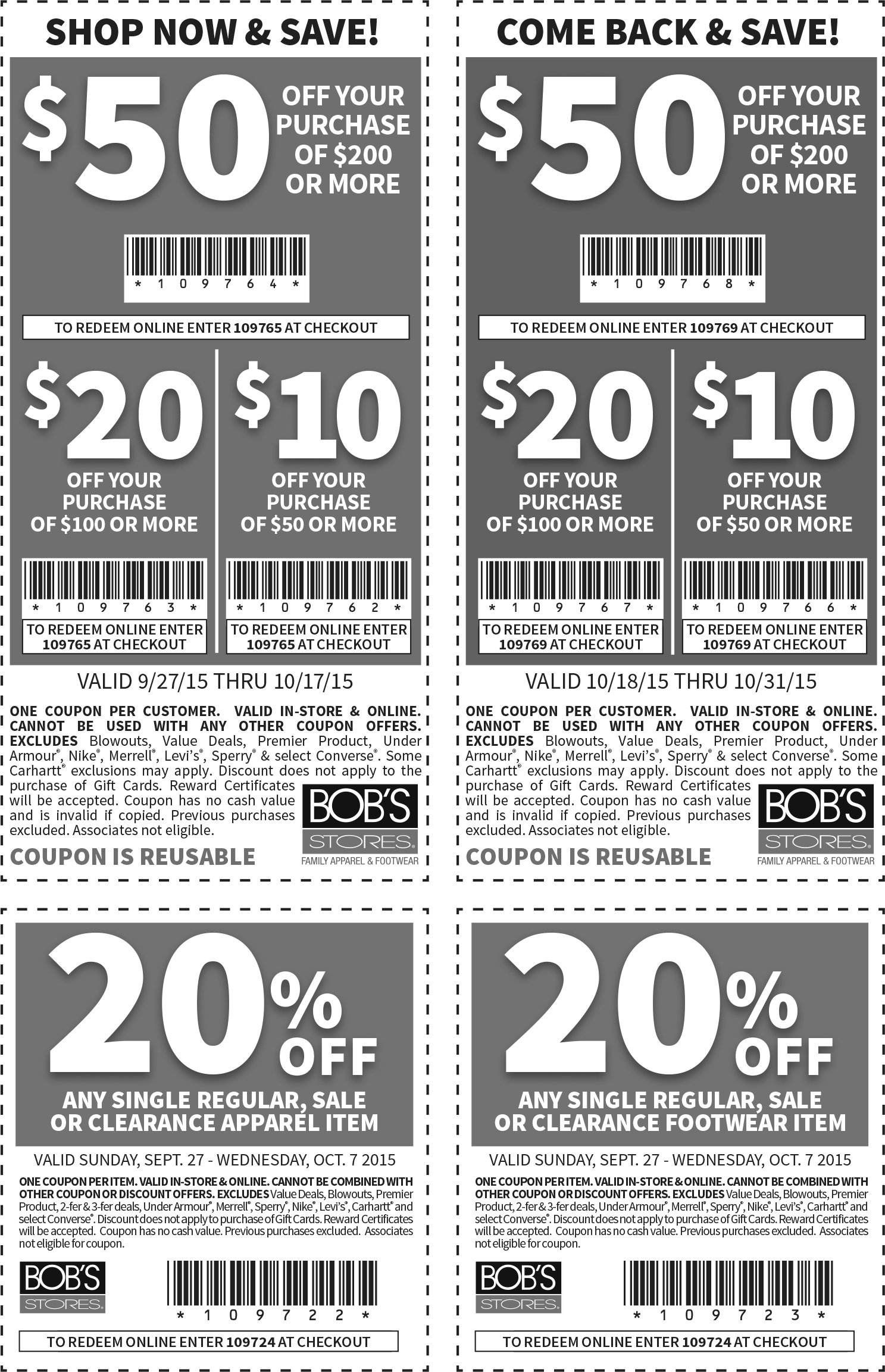 Bobs Stores Coupon April 2024 $10 off $50 & more at Bobs Stores, or online via promo code 109765