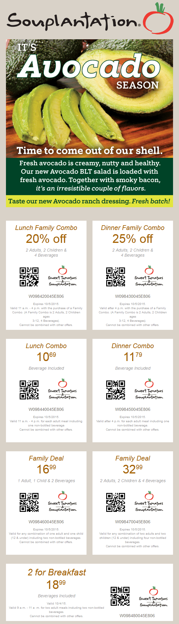 Sweet Tomatoes Coupon March 2024 20% off family lunch, 25% off dinner at Sweet Tomatoes & Souplantation
