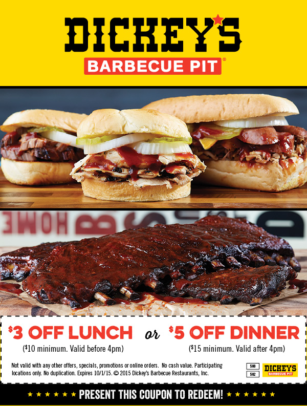 Dickeys Barbecue Pit Coupon April 2024 $3-$5 off at Dickeys Barbecue Pit