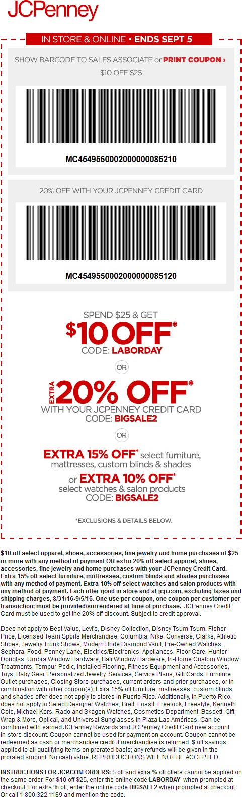 JCPenney Coupon March 2024 $10 off $25 at JCPenney, or online via promo code LABORDAY