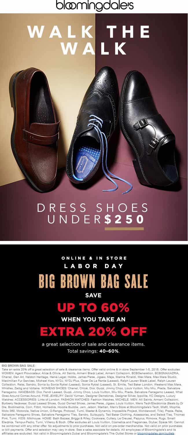 Bloomingdales Coupon April 2024 Extra 20% off brown bag sale going on at Bloomingdales, ditto online