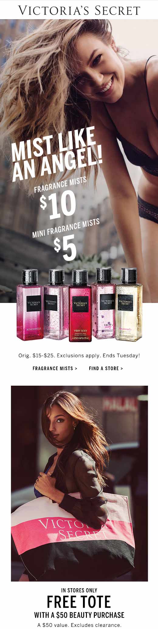 Victorias Secret Coupon April 2024 $5 Fragrance mists & more at Victorias Secret