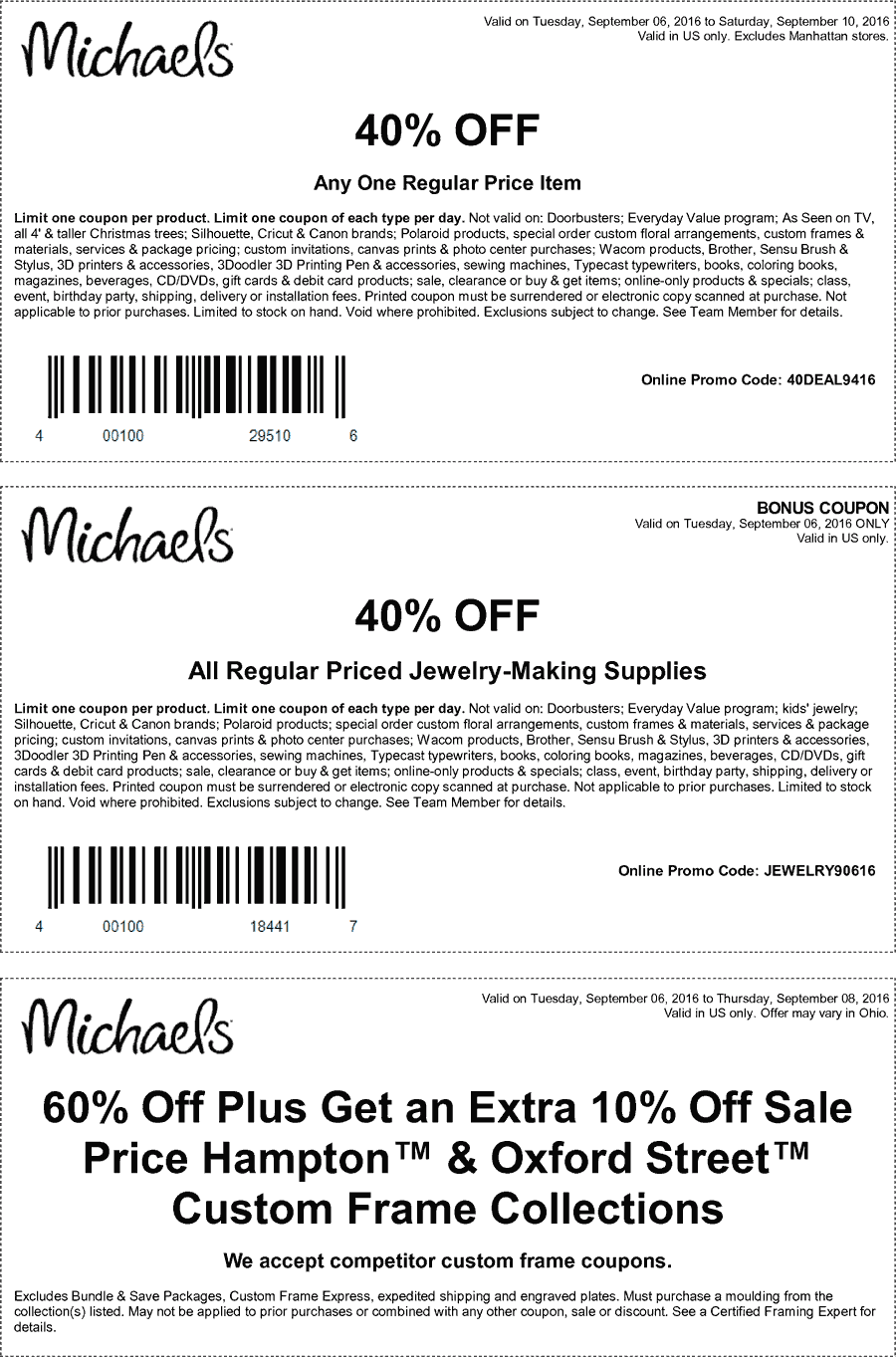 Michaels Coupon April 2024 40% off a single item at Michaels, or online via promo code 40DEAL9416