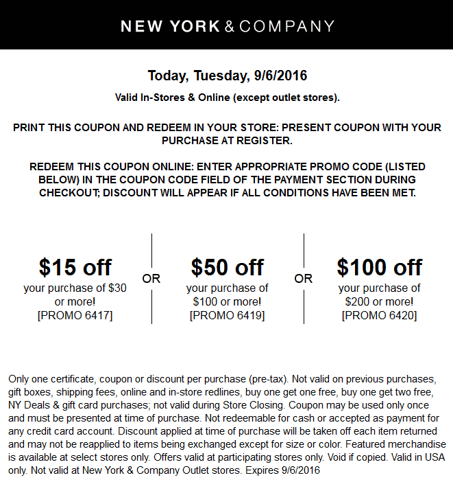 New York & Company Coupon March 2024 $15 off $30 & more today at New York & Company, or online via promo code 6417