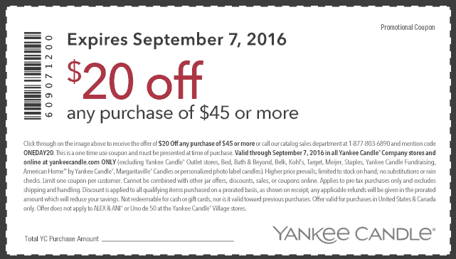 Yankee Candle Coupon April 2024 $20 off $45 today at Yankee Candle, or online via promo code ONEDAY20
