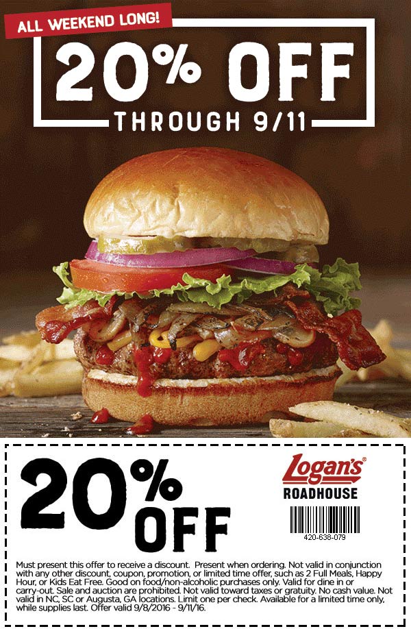 Logans Roadhouse Coupon March 2024 20% off at Logans Roadhouse restaurants