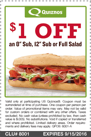 Quiznos Coupon April 2024 Shave a buck off your sub from Quiznos