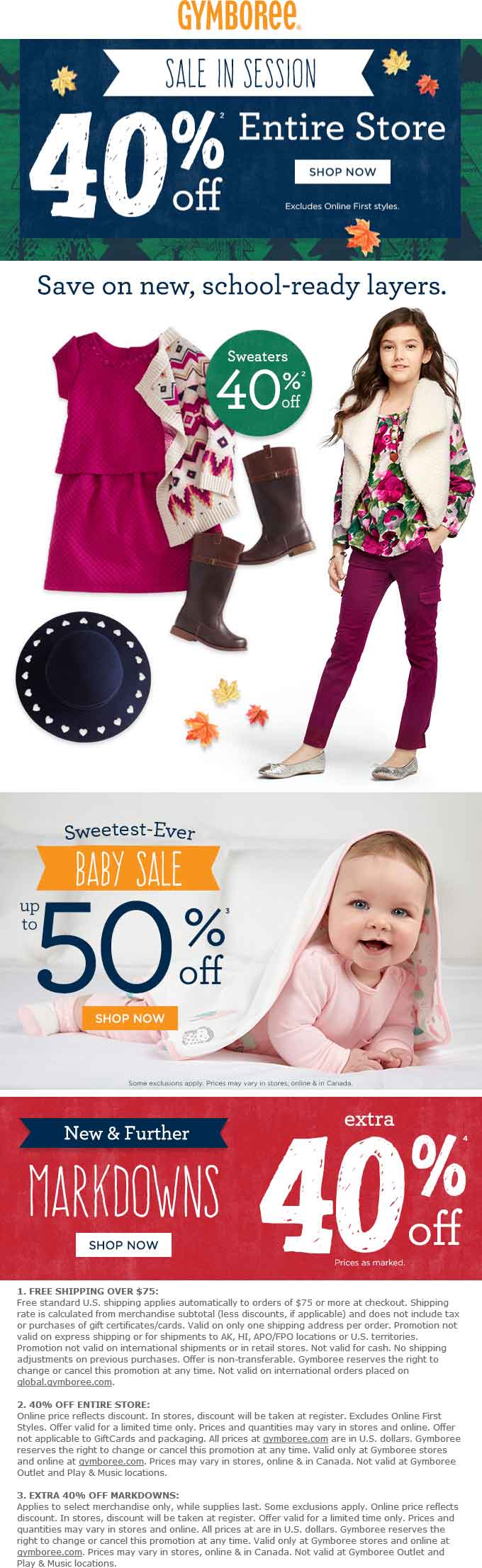 Gymboree Coupon April 2024 40% off everything at Gymboree, ditto online