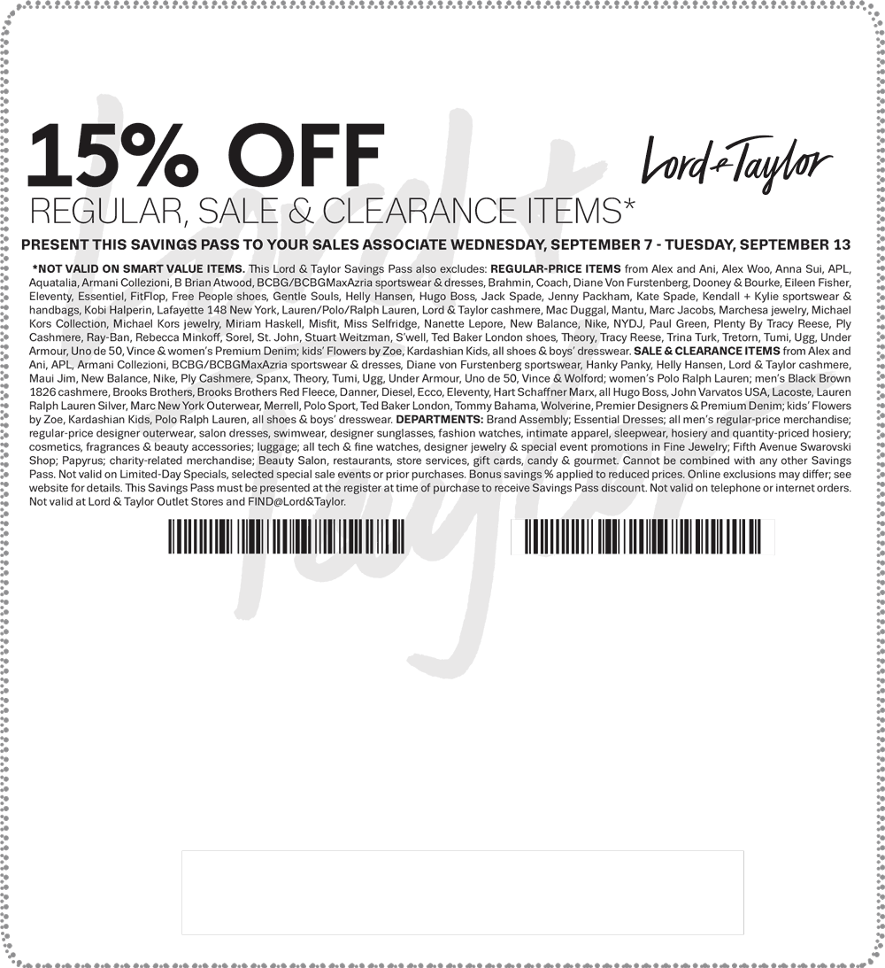 Lord & Taylor Coupon March 2024 15% off at Lord & Taylor, or online via promo code STYLE
