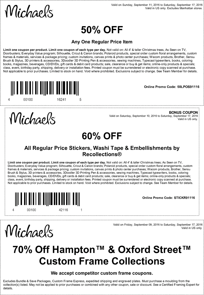 Michaels Coupon April 2024 50% off a single item at Michaels, or online via promo code 50LPOS91116