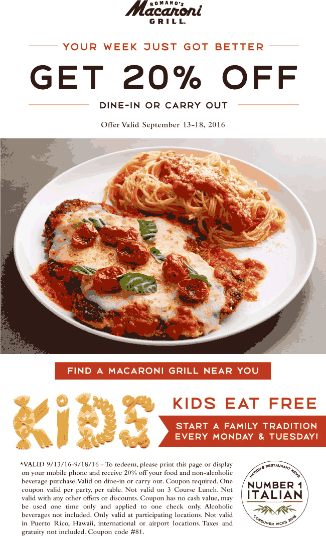 Macaroni Grill Coupon April 2024 20% off & more at Macaroni Grill restaurants