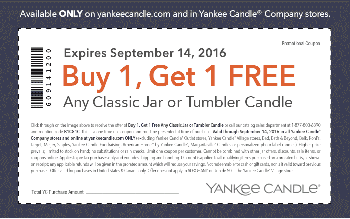 Yankee Candle Coupon March 2024 Second candle free at Yankee Candle, or online via promo code B1CG1C