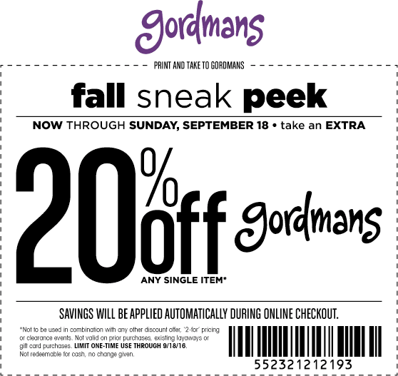 Gordmans Coupon April 2024 20% off a single item at Gordmans