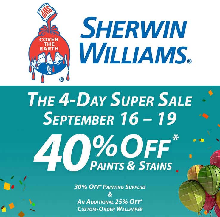 Sherwin Williams Coupon April 2024 40% off paint & stains at Sherwin Williams