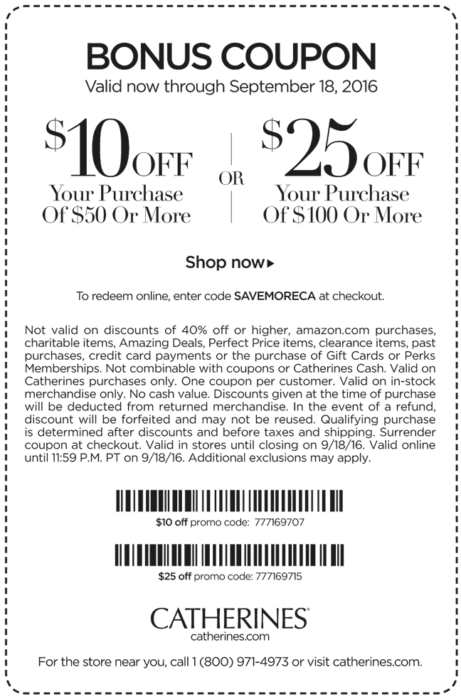Catherines Coupon March 2024 $10 off $50 & more at Catherines, or online via promo code SAVEMORECA