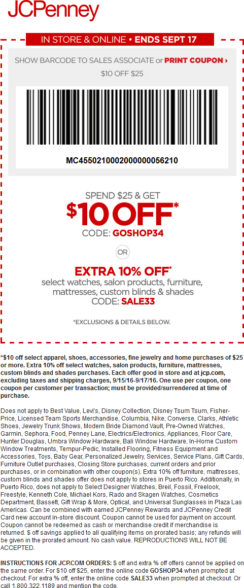 JCPenney Coupon April 2024 $10 off $25 at JCPenney, or online via promo code GOSHOP34